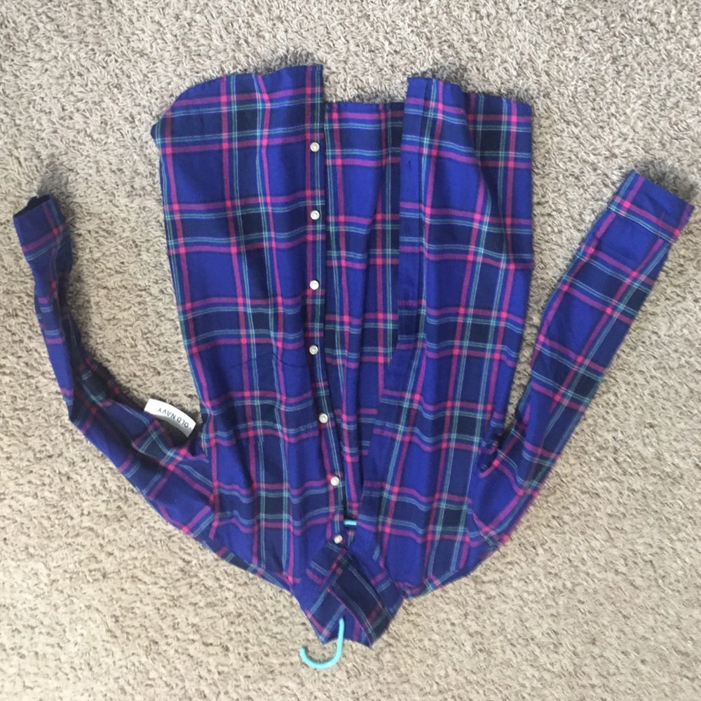 Blue Old Navy Plaid Flannel Boyfriend Shirt